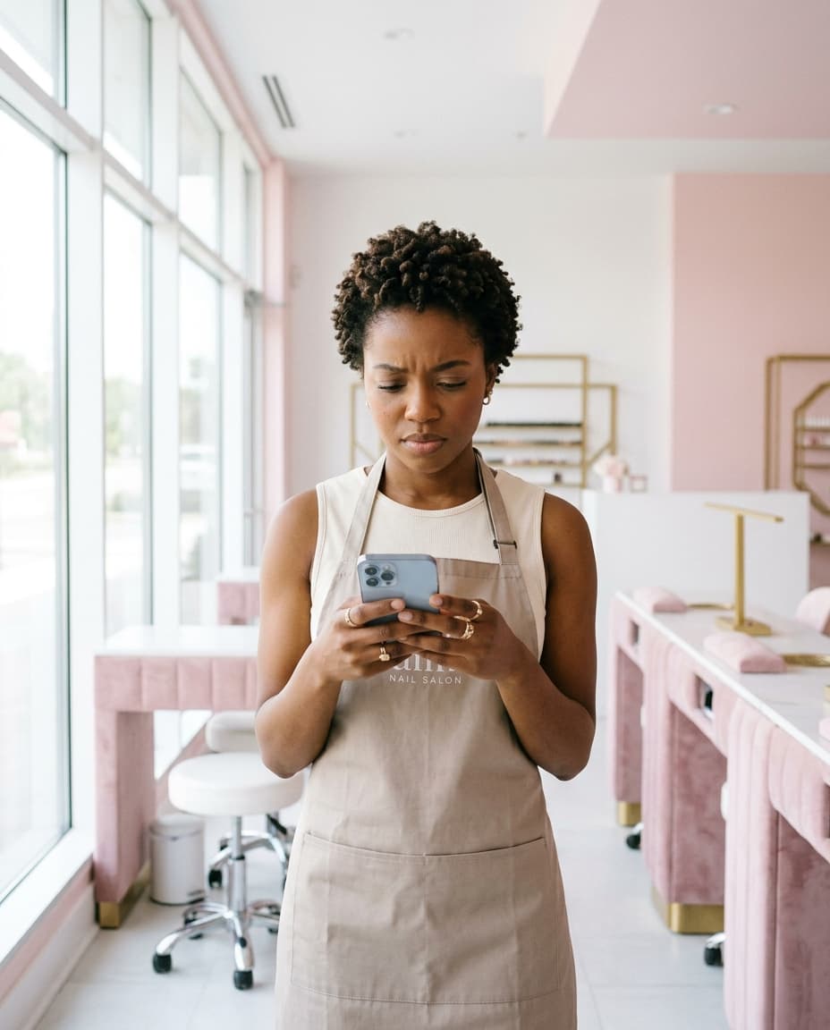 Phone showing Google Maps with competing salon ranked higher